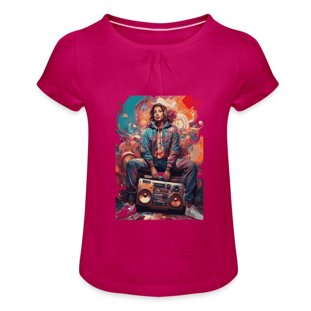 Girl’s T-Shirt with Ruffles - Street Vibes - fuchsia