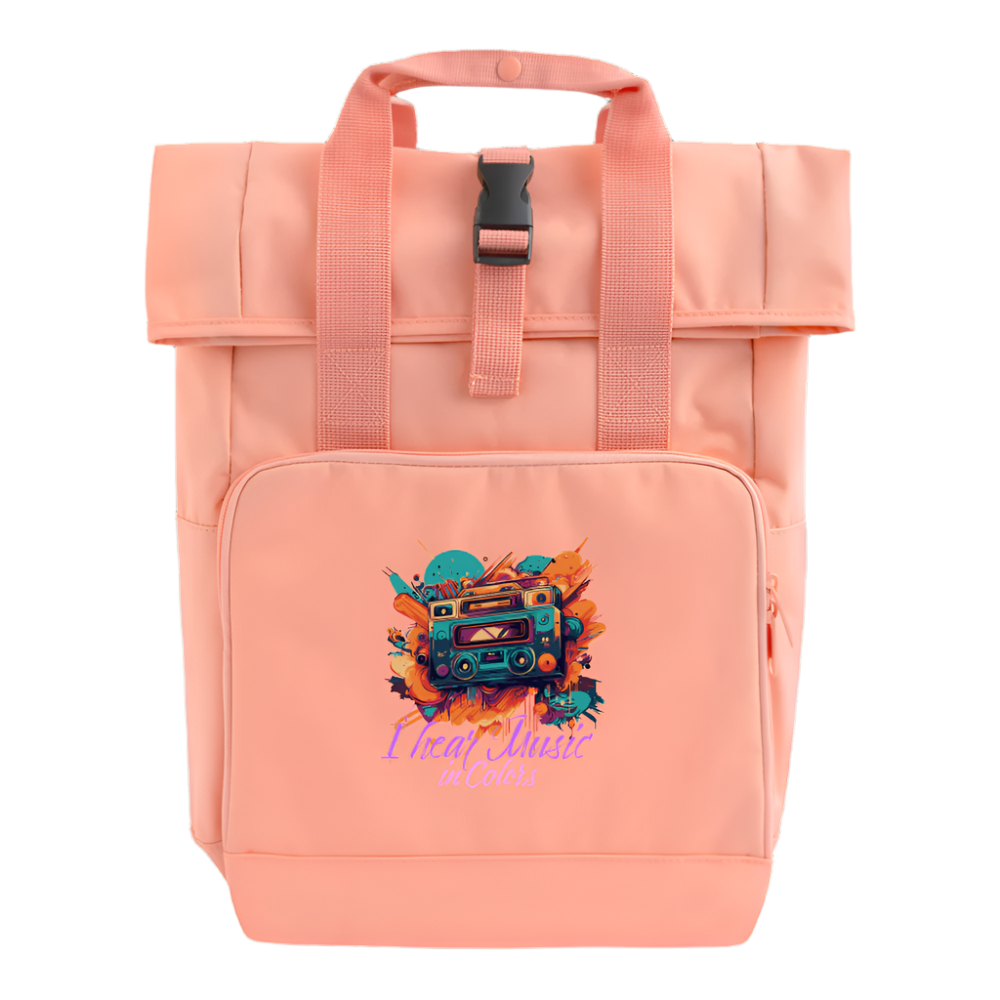 Moderner Rolltop-Rucksack mit Boombox-Print - chintz rose