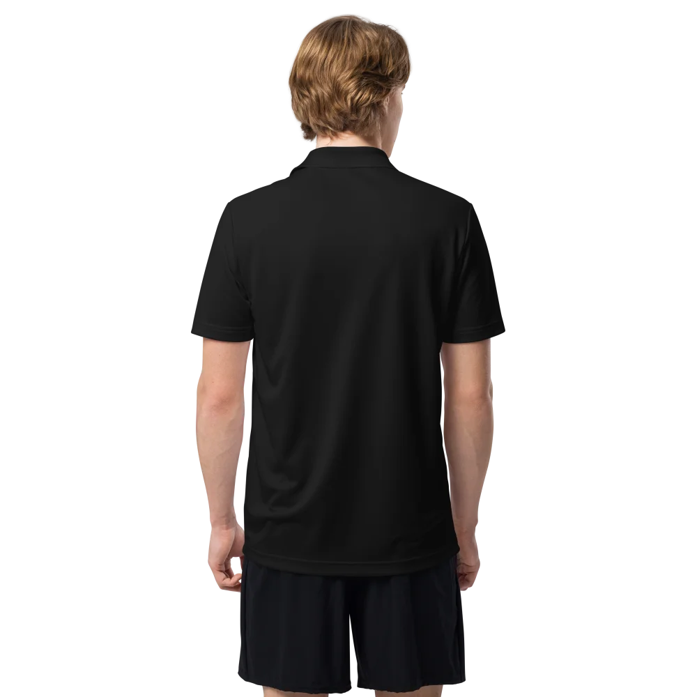 Rückansicht eines klassischen schwarzen adidas Polo-Shirts für Herren – zeitloses Design