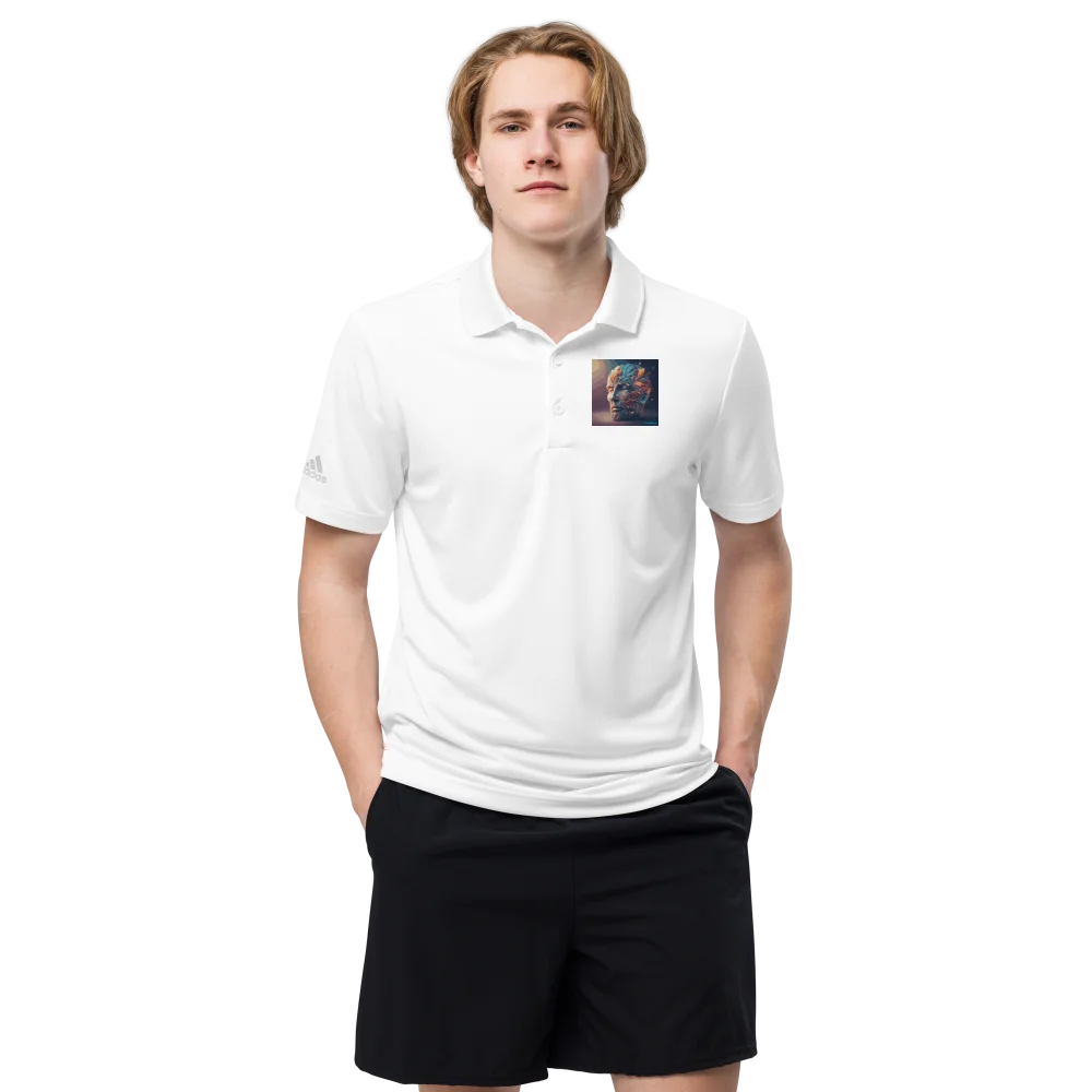 Weißes adidas Polo-Shirt mit kreativem Design – perfekt für Freizeit oder sportliche Aktivitäten