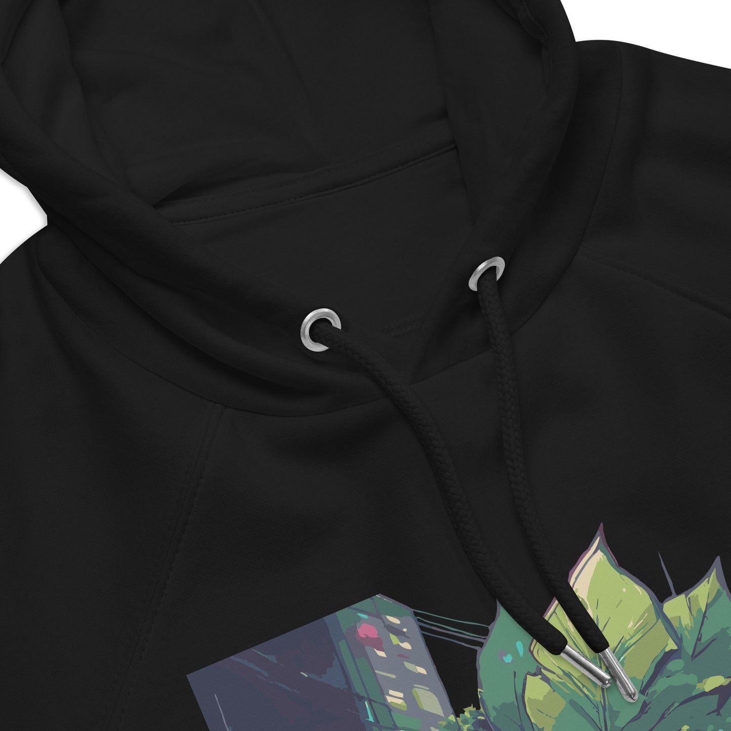 Unisex Bio Raglan Hoodie - Schwarz, details aus der Nähe gesehen