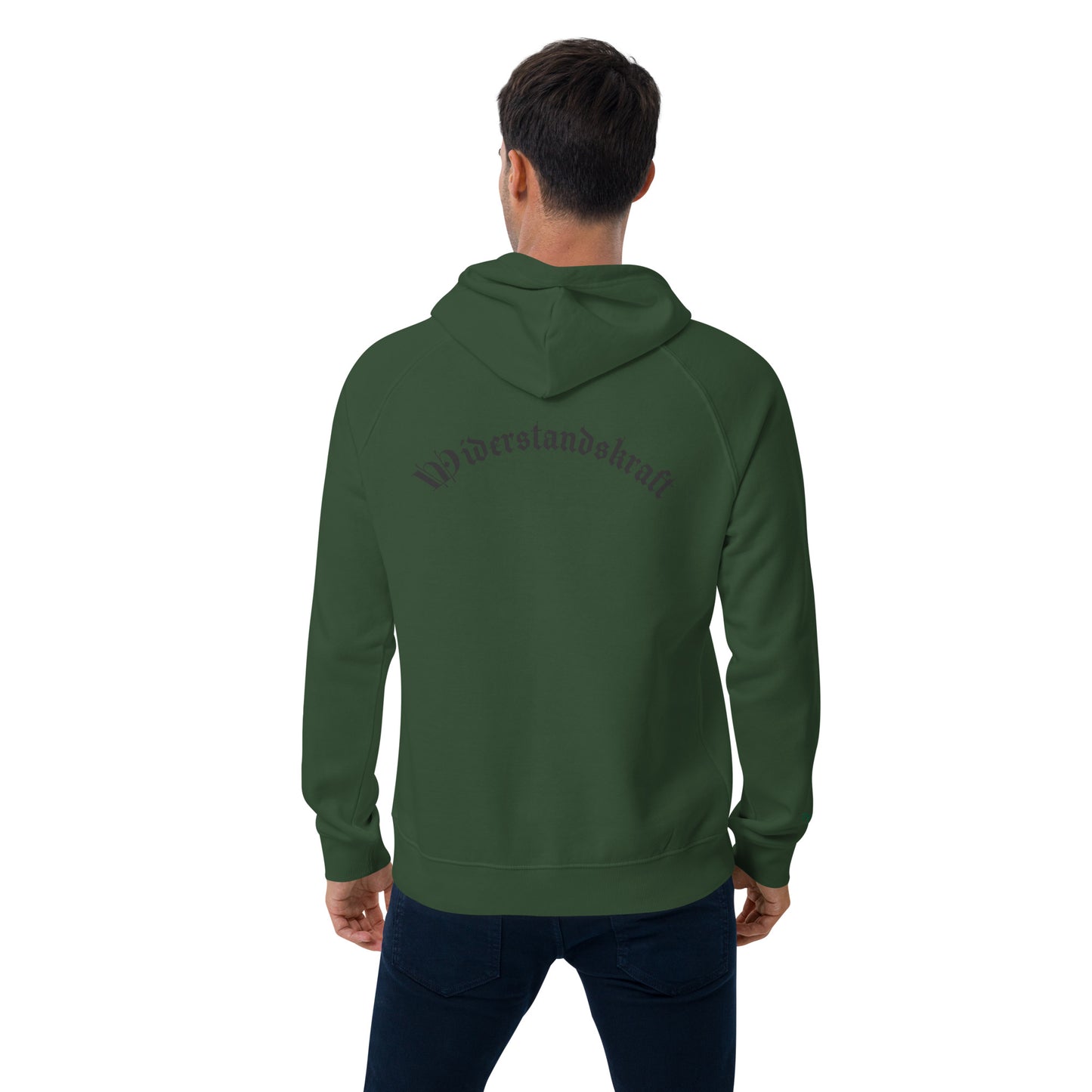 Unisex Bio-Raglan-Hoodie - Urban Roots | Bottle green, von hinten gesehen