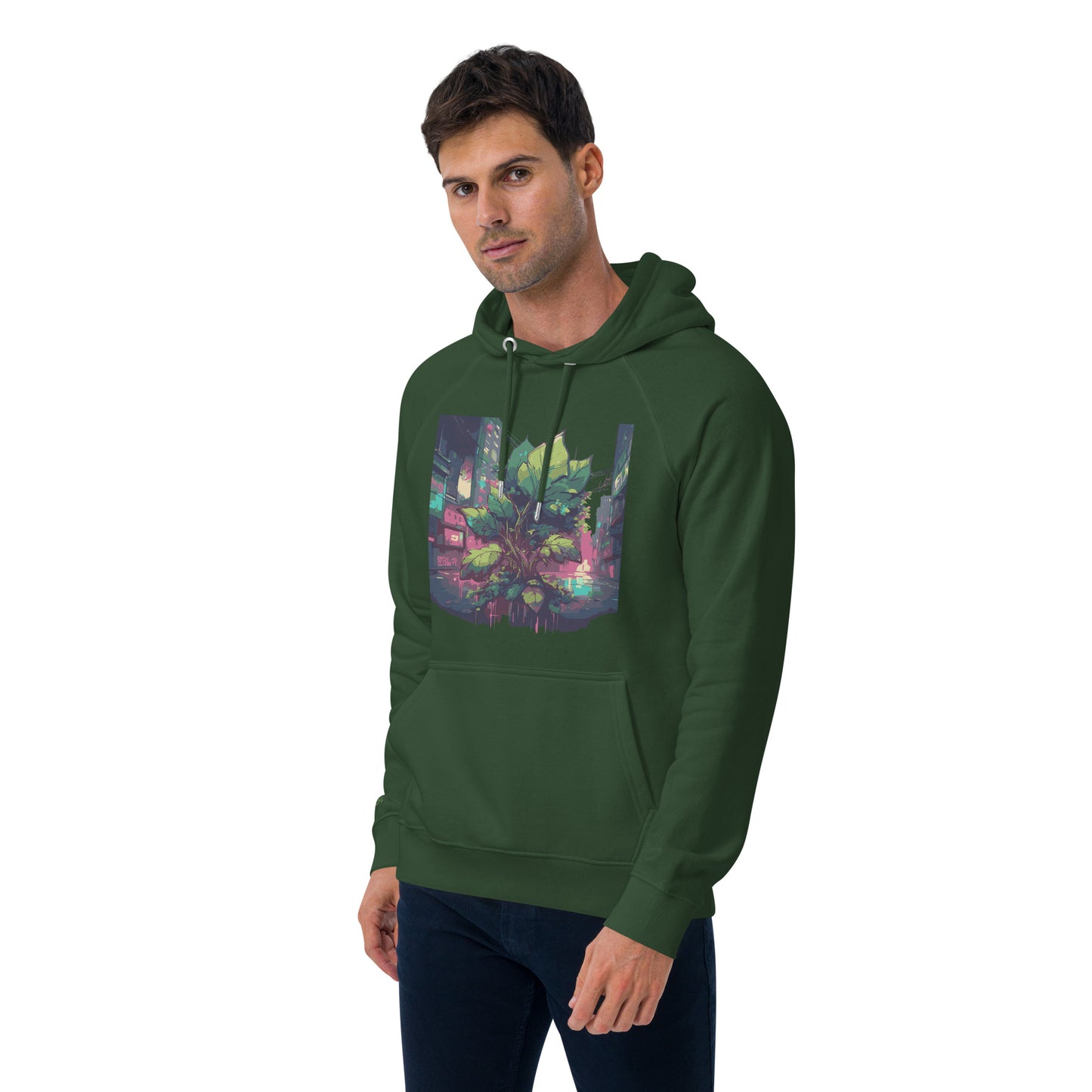 Unisex Bio-Raglan-Hoodie - Urban Roots | Bottle green - vorne links