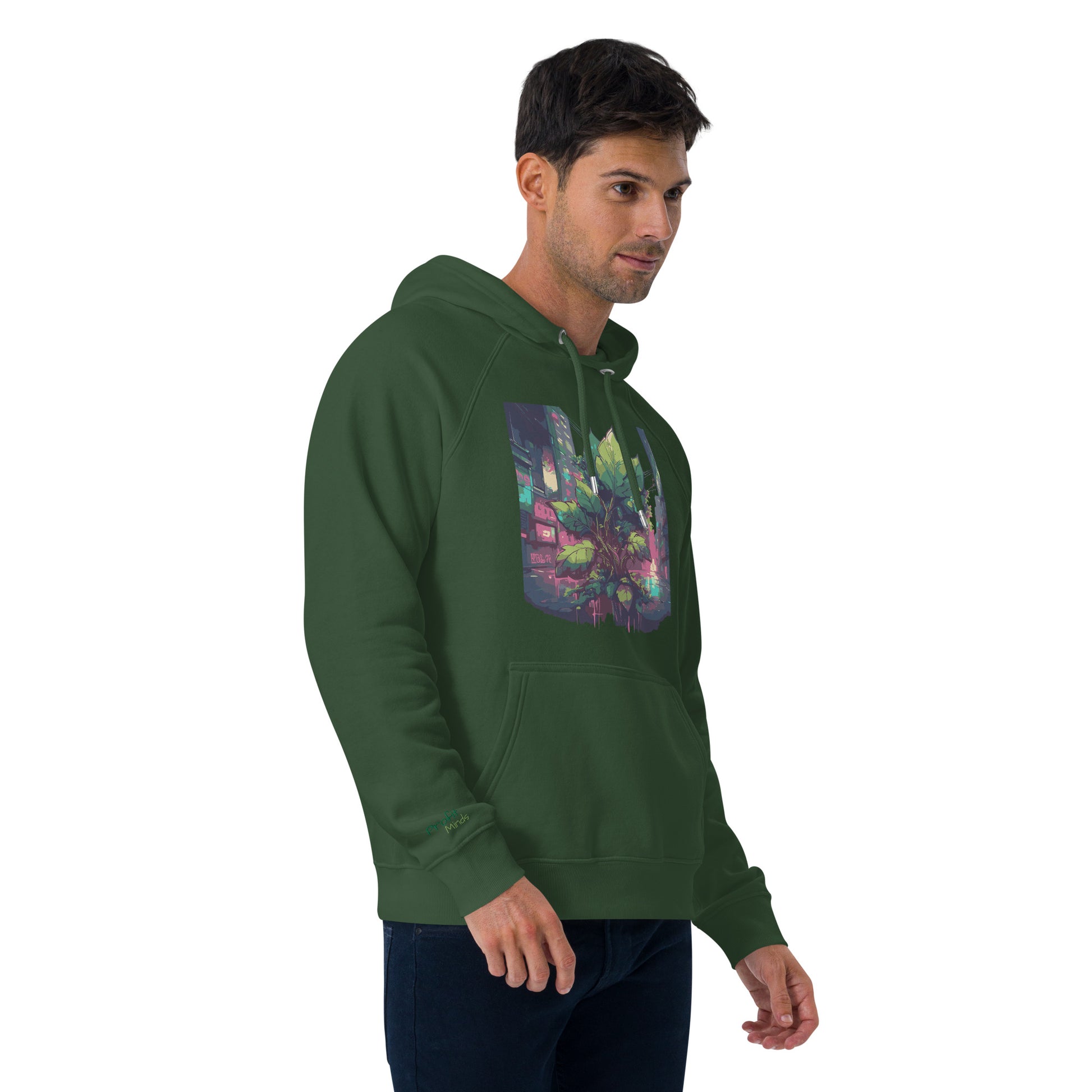 Unisex Bio-Raglan-Hoodie - Urban Roots | Bottle green - vorne rechts