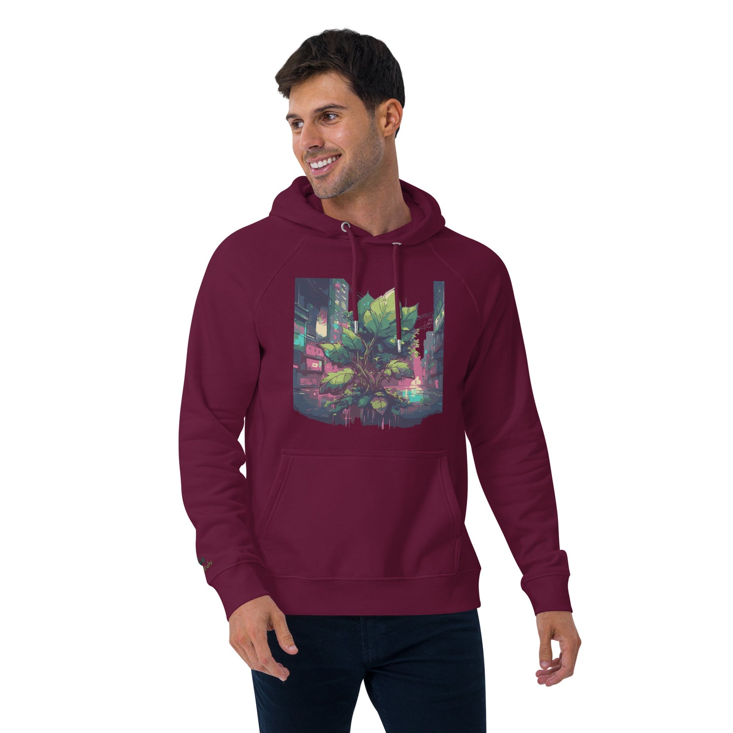 Unisex Bio-Raglan-Hoodie - Urban Roots | Burgundy