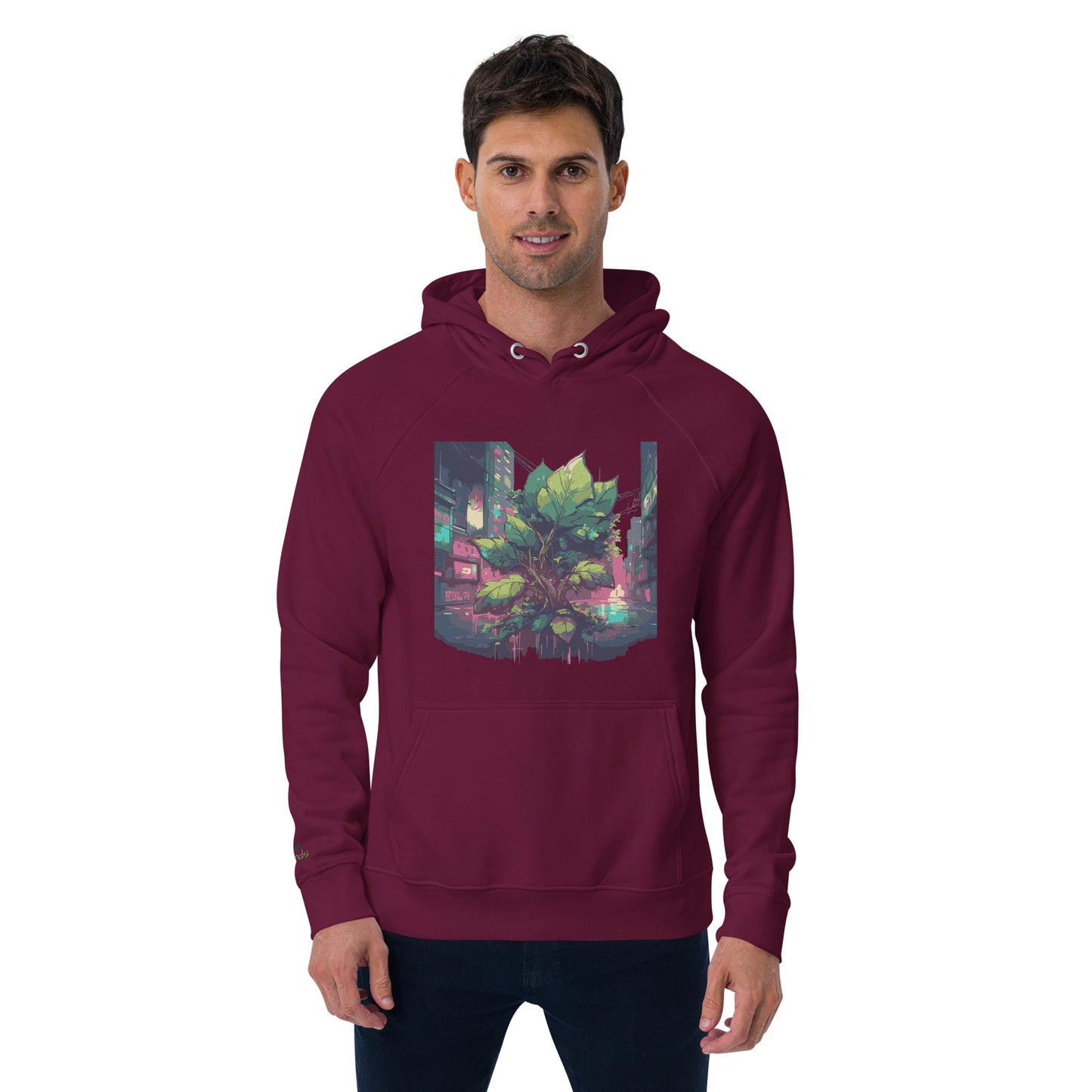 Unisex Bio-Raglan-Hoodie - Urban Roots | Burgundy