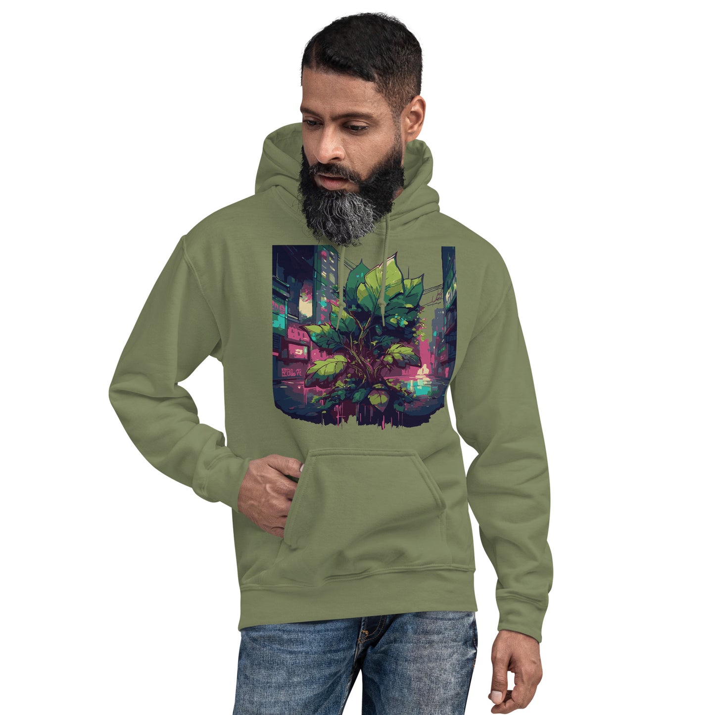 Unisex-Kapuzenpullover - Urban Roots | Farbe Militärgrün