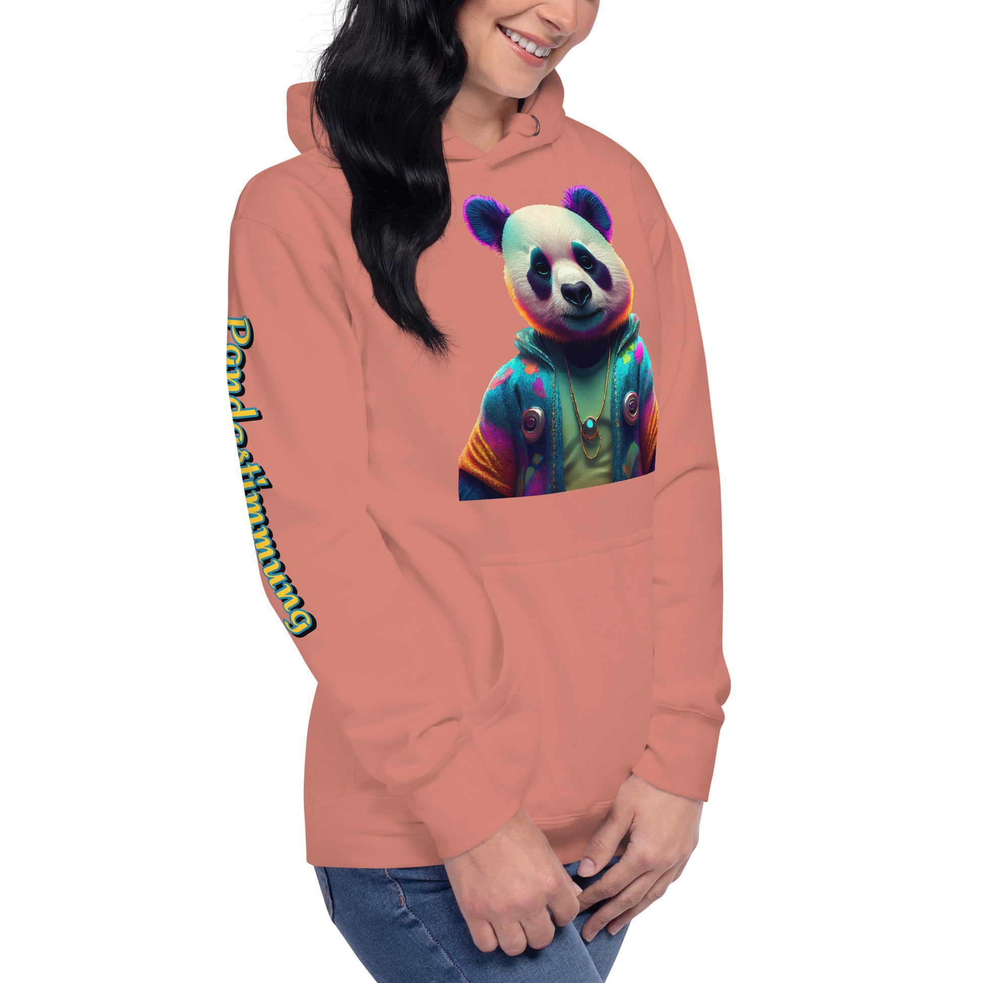 Unisex-Hoodie in Rosa mit lebendigem Panda-Design, Kängurutasche und Kapuze