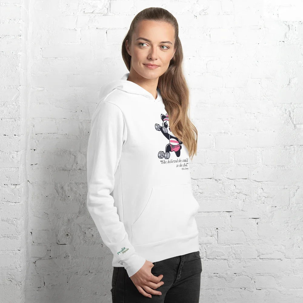 Damen-Hoodie in Weiß mit niedlichem Panda-Motiv und motivierendem Zitat – ideal für Fitness oder Freizeit