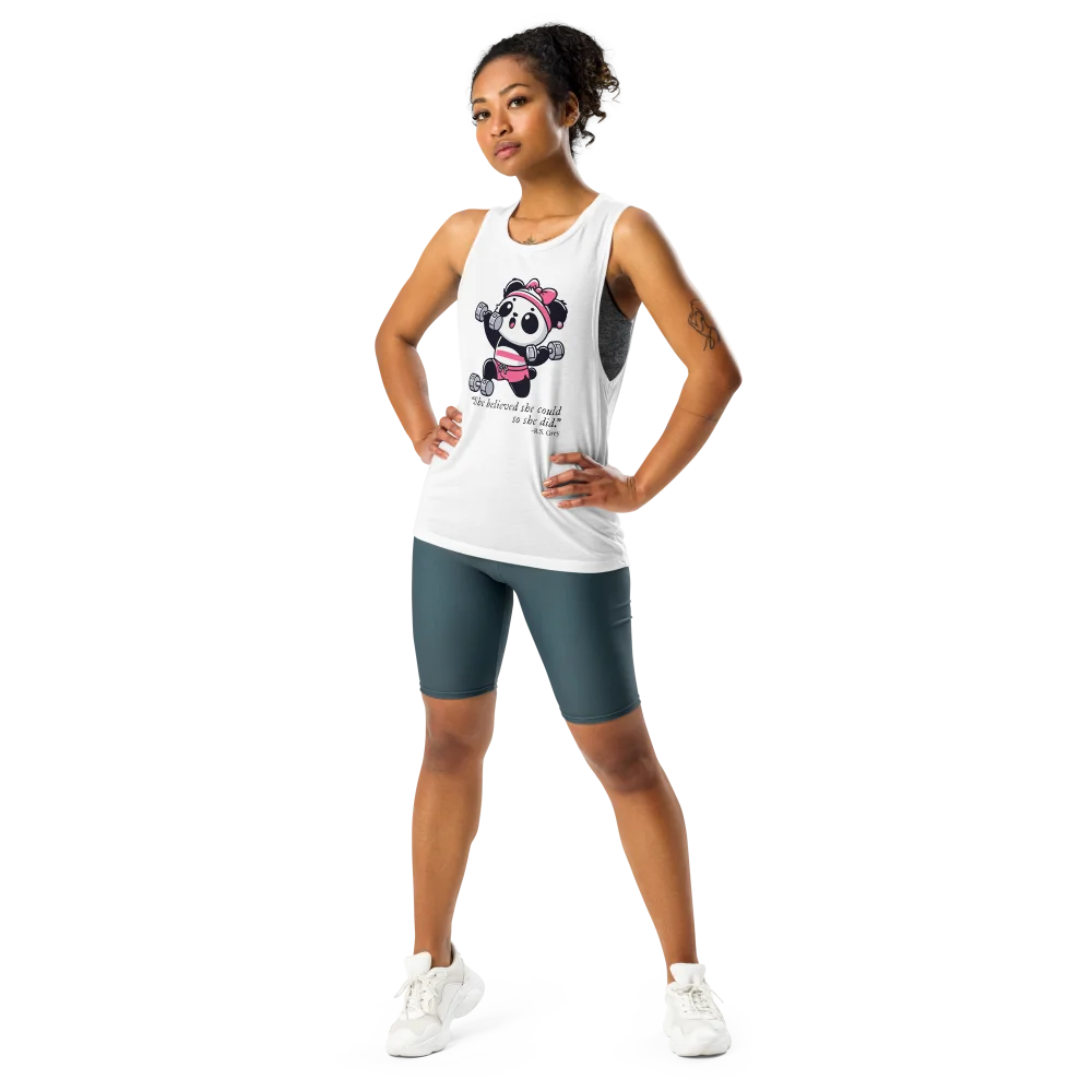 Stylische und bequeme Sportkleidung für Damen mit einem niedlichen und motivierenden Panda-Print